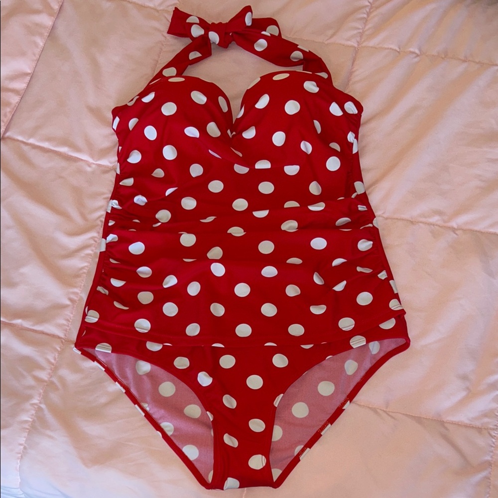 Red Polka Dot Halter Swimsuit